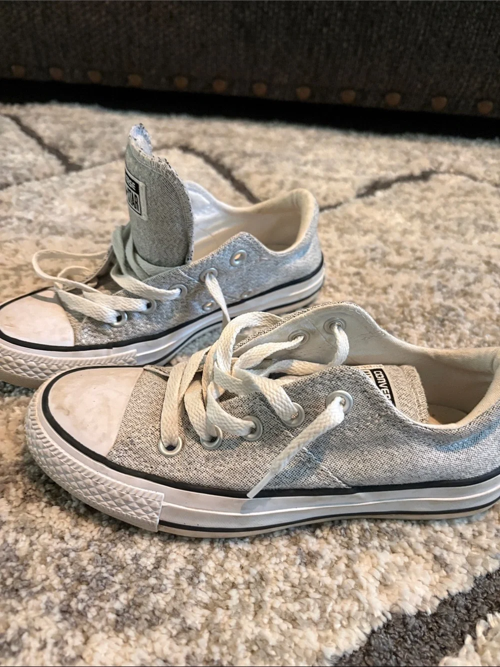 Converse Low-Top Denim Sneakers in Faded Blue and White